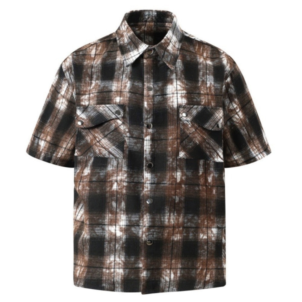 Tie-Dye Plaid Short-Sleeve Shirt