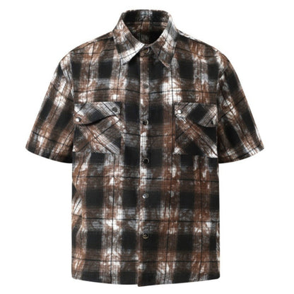 Tie-Dye Plaid Short-Sleeve Shirt
