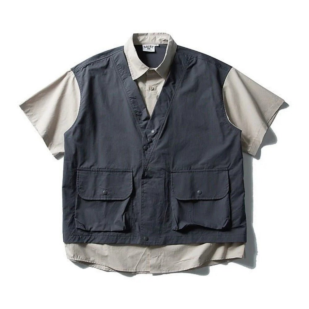 Fake Two - piece Cargo Short Sleeve Shirt - Thrashink