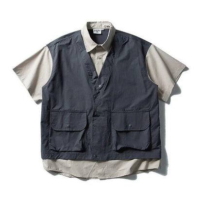Fake Two - piece Cargo Short Sleeve Shirt - Thrashink