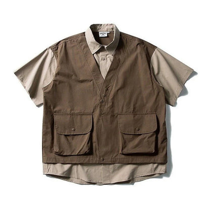 Fake Two - piece Cargo Short Sleeve Shirt - Thrashink