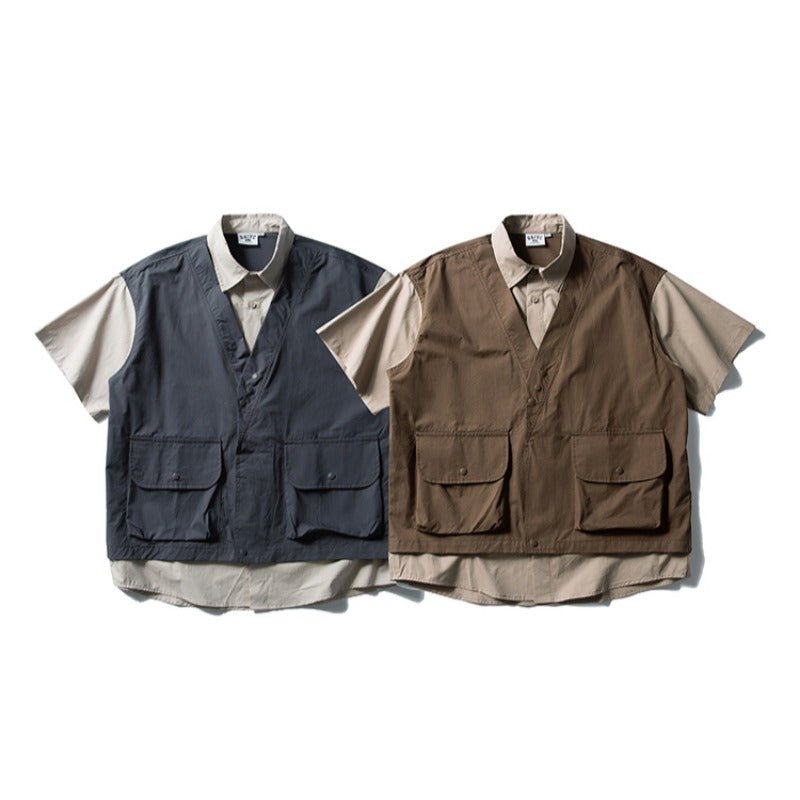 Fake Two - piece Cargo Short Sleeve Shirt - Thrashink