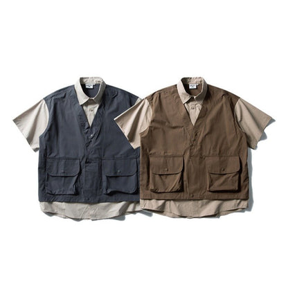 Fake Two - piece Cargo Short Sleeve Shirt - Thrashink