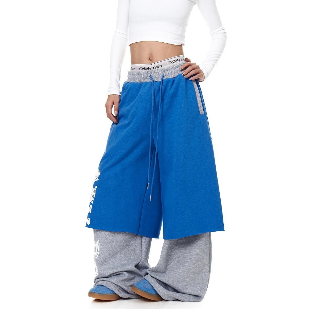 Fake Two - piece Contrasting Color Sweatpants - Thrashink