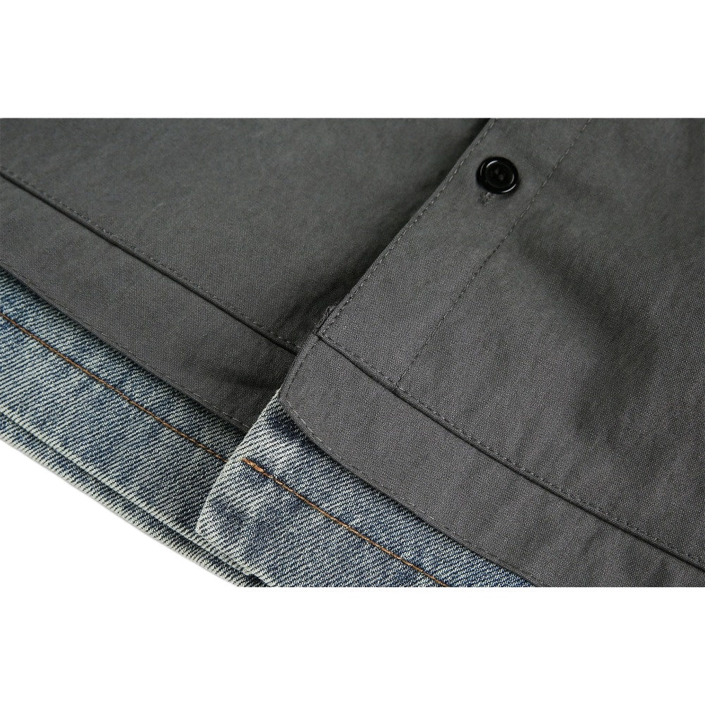 Fake Two - piece Denim Patchwork Shirt - Thrashink