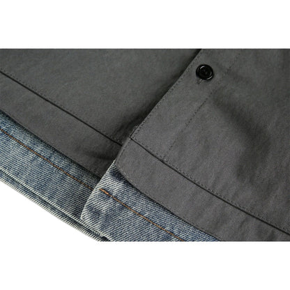 Fake Two - piece Denim Patchwork Shirt - Thrashink