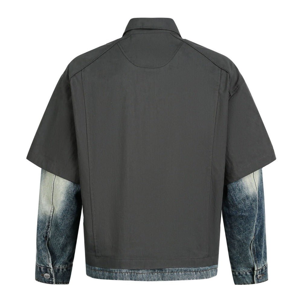 Fake Two - piece Denim Patchwork Shirt - Thrashink