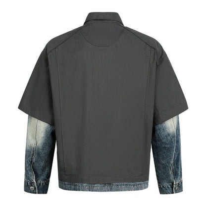 Fake Two - piece Denim Patchwork Shirt - Thrashink
