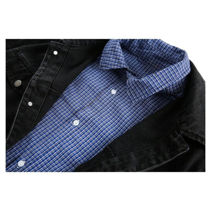 Fake Two - piece Vintage Washed Denim Jacket - Thrashink