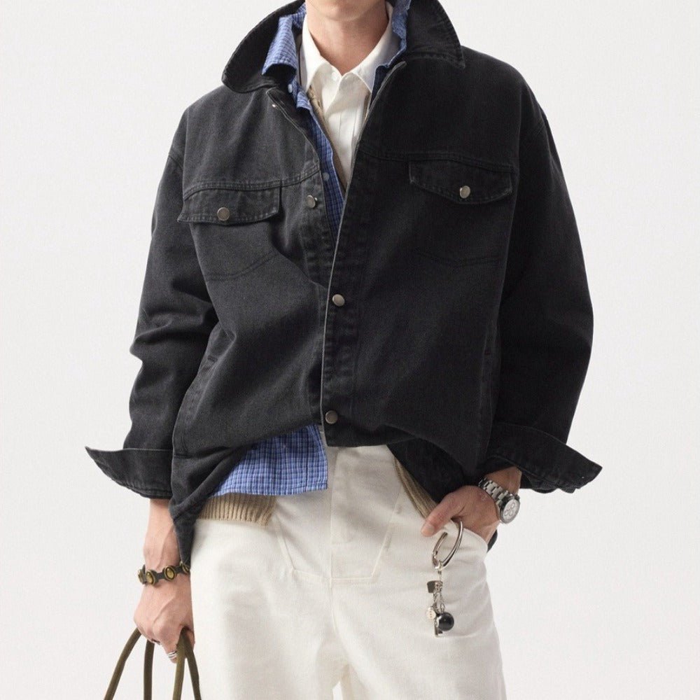 Fake Two - piece Vintage Washed Denim Jacket - Thrashink