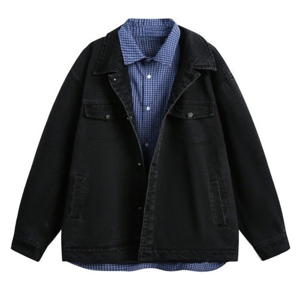 Fake Two - piece Vintage Washed Denim Jacket - Thrashink