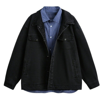 Fake Two - piece Vintage Washed Denim Jacket - Thrashink