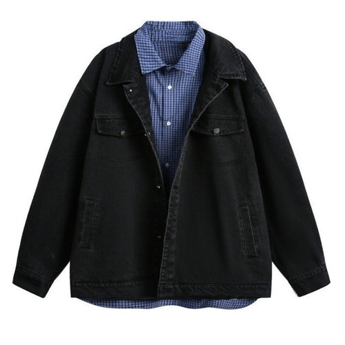 Fake Two - piece Vintage Washed Denim Jacket - Thrashink