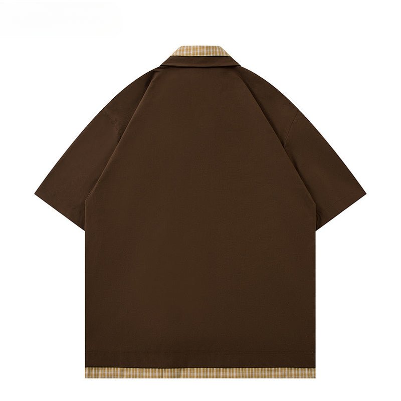 Fake Two Piece Zipper Short Sleeve Shirt - Thrashink