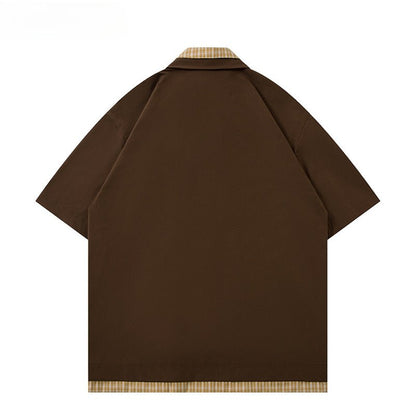 Fake Two Piece Zipper Short Sleeve Shirt - Thrashink