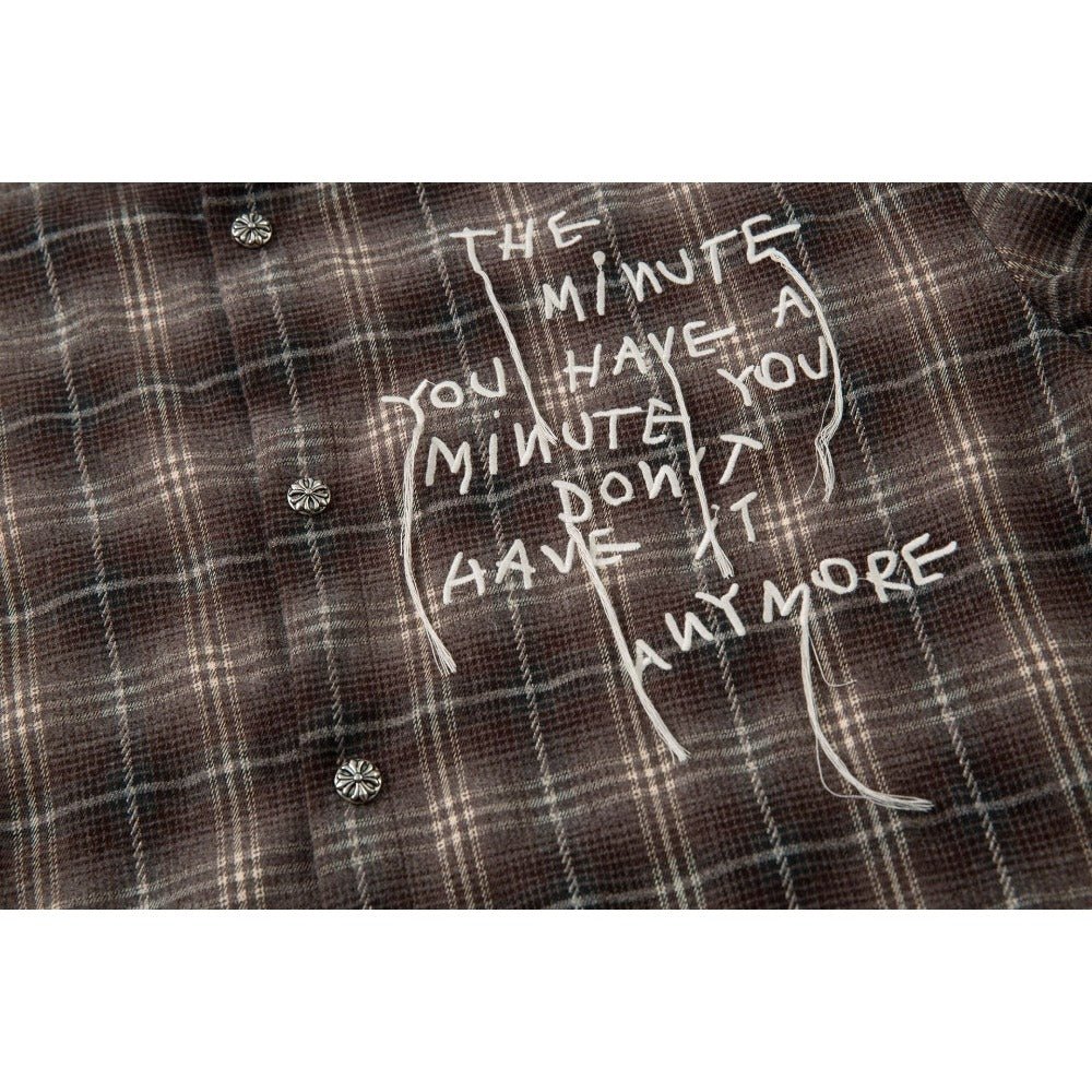 Fake Two Pieces Frayed Plaid Shirt - Thrashink