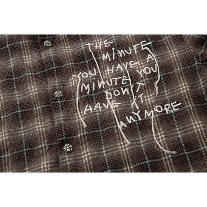 Fake Two Pieces Frayed Plaid Shirt - Thrashink