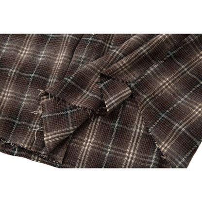 Fake Two Pieces Frayed Plaid Shirt - Thrashink