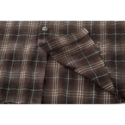 Fake Two Pieces Frayed Plaid Shirt - Thrashink