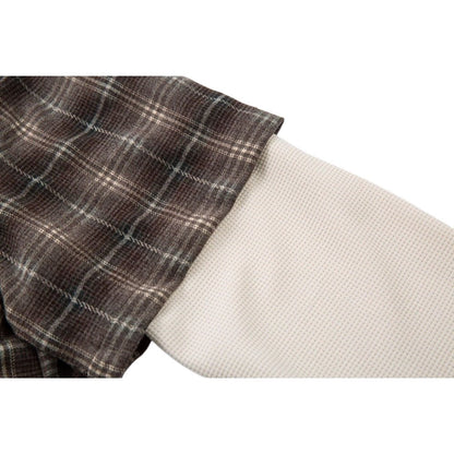 Fake Two Pieces Frayed Plaid Shirt - Thrashink