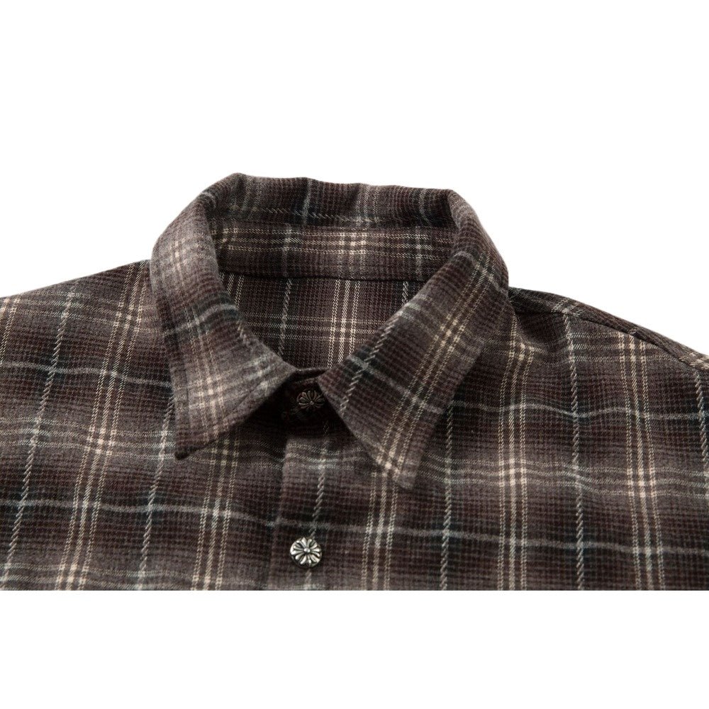 Fake Two Pieces Frayed Plaid Shirt - Thrashink