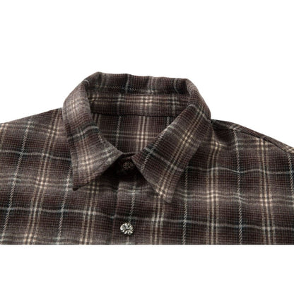 Fake Two Pieces Frayed Plaid Shirt - Thrashink