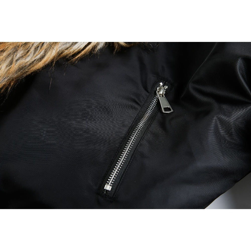 Faux Fur Trimmed Black Cotton Padded Jacket - Thrashink