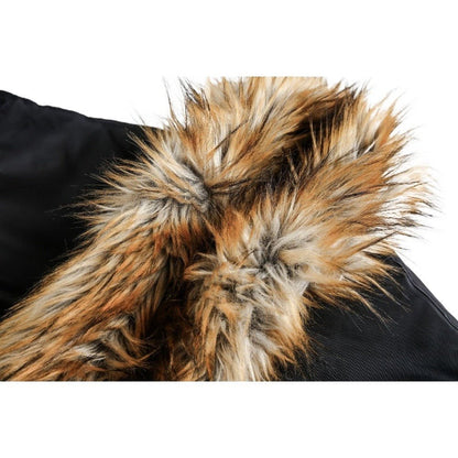 Faux Fur Trimmed Black Cotton Padded Jacket - Thrashink