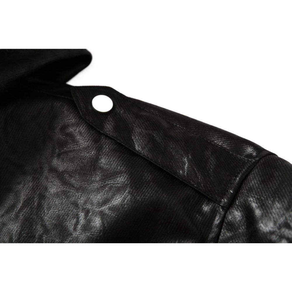 Faux Fur Trimmed Leather Hooded Padded Jacket - Thrashink