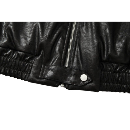Faux Fur Trimmed Leather Hooded Padded Jacket - Thrashink