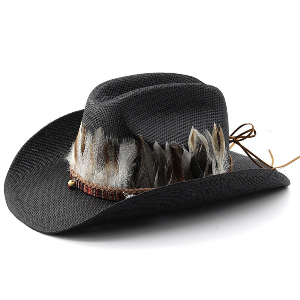 Feather Trimmed Cowboy Hat - Thrashink