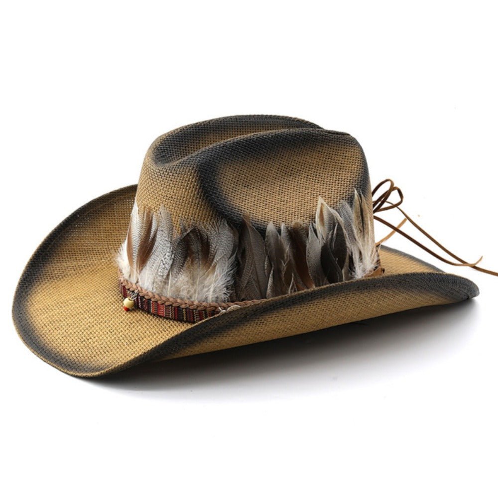 Feather Trimmed Cowboy Hat - Thrashink