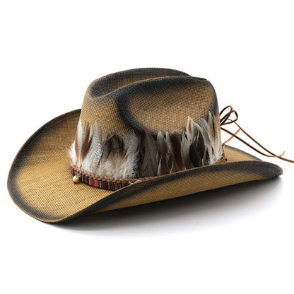 Feather Trimmed Cowboy Hat - Thrashink