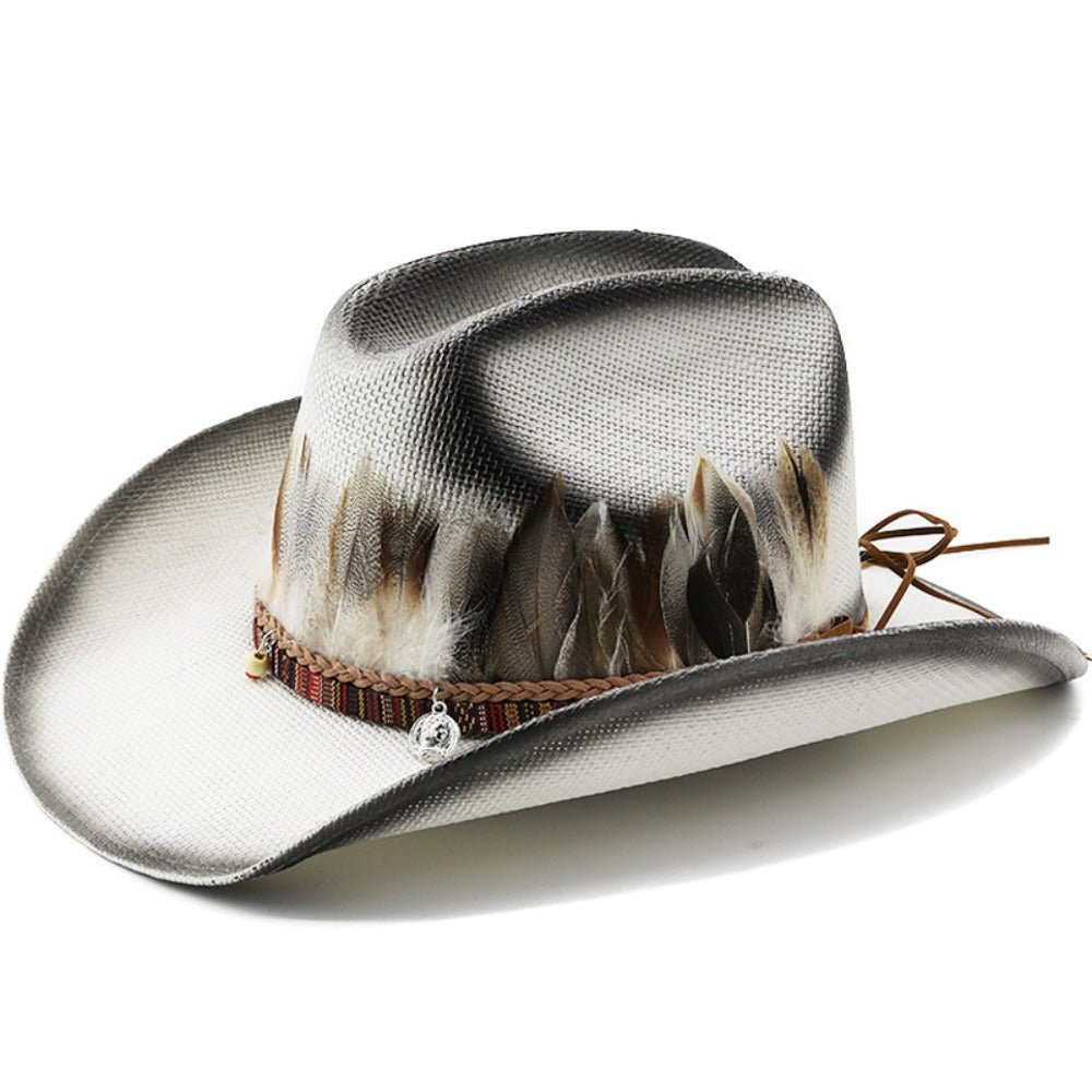 Feather Trimmed Cowboy Hat - Thrashink