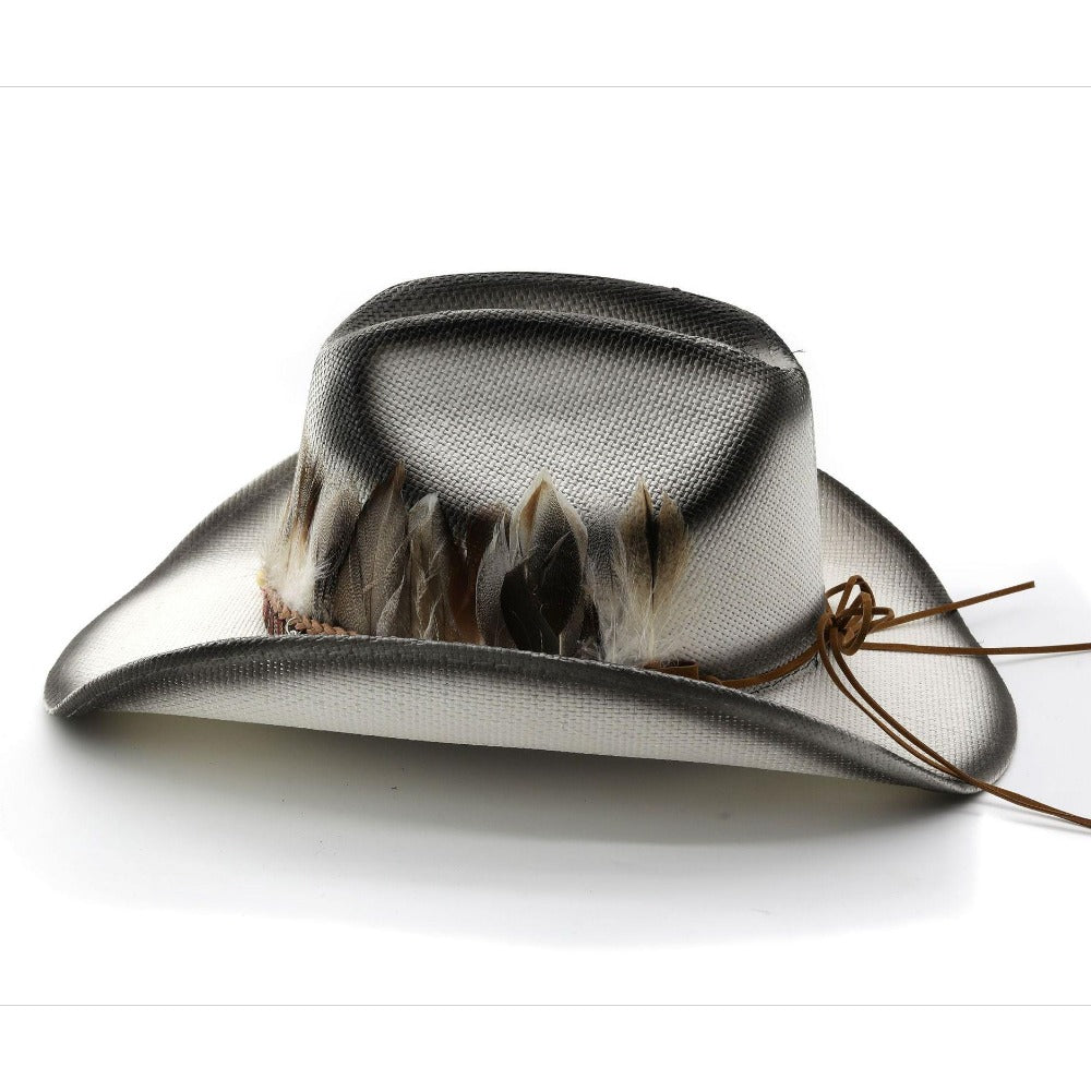 Feather Trimmed Cowboy Hat - Thrashink