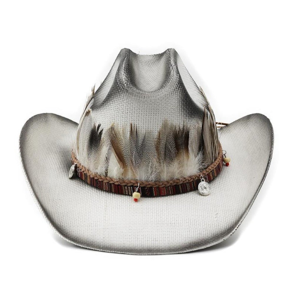Feather Trimmed Cowboy Hat - Thrashink