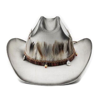 Feather Trimmed Cowboy Hat - Thrashink