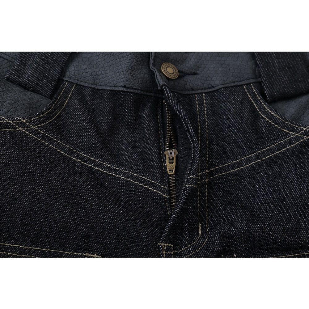 Flame Embroidered Tribal Baggy Jeans - Thrashink