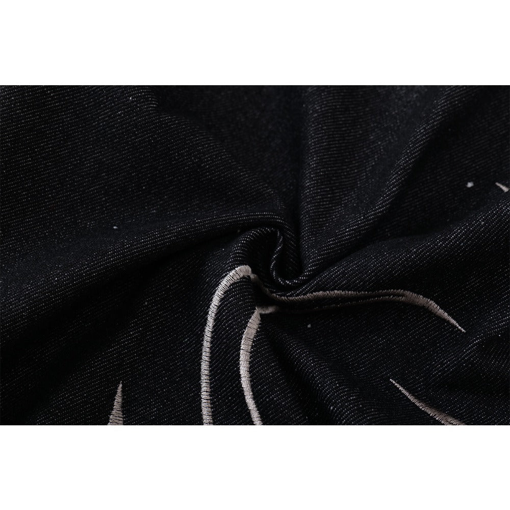 Flame Embroidered Tribal Baggy Jeans - Thrashink