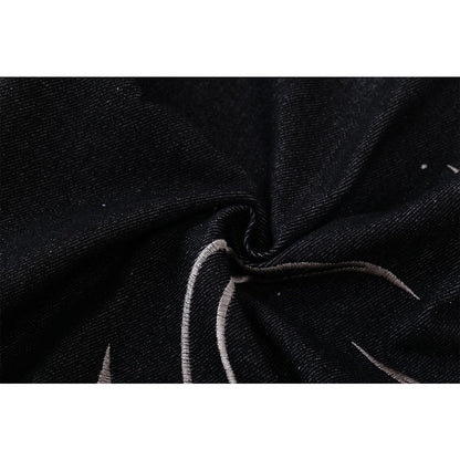 Flame Embroidered Tribal Baggy Jeans - Thrashink