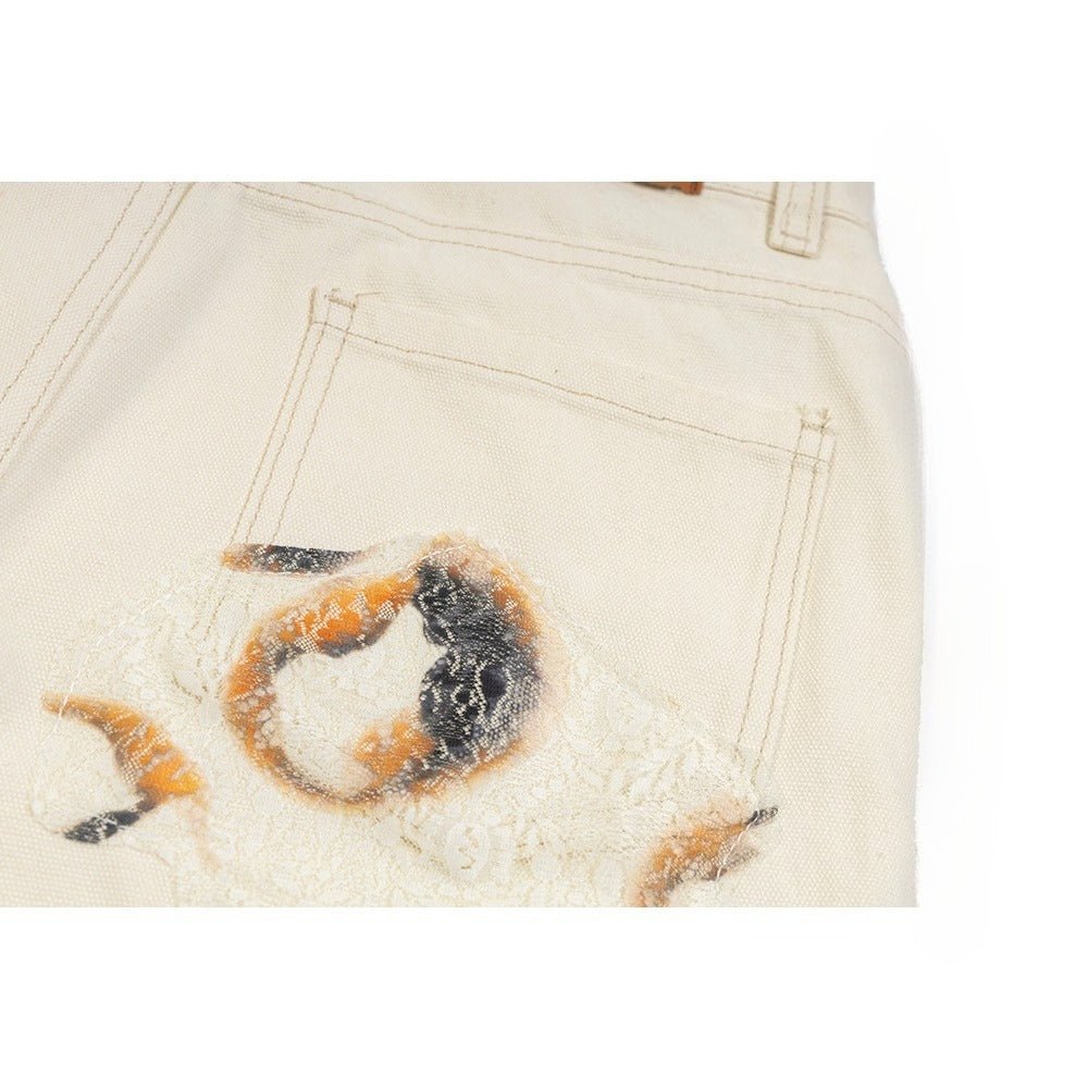 Flame Lace Patch High - Street Baggy Jeans - Thrashink