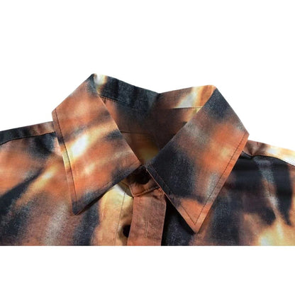 Flame Printed Checkered Shirt - Thrashink