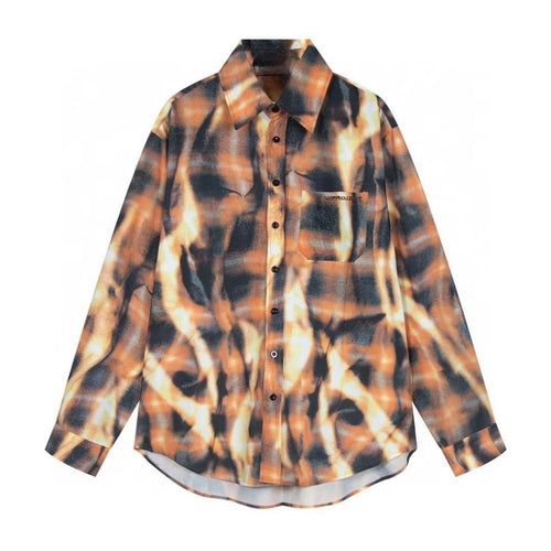 Flame Printed Checkered Shirt - Thrashink