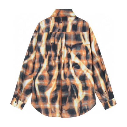 Flame Printed Checkered Shirt - Thrashink