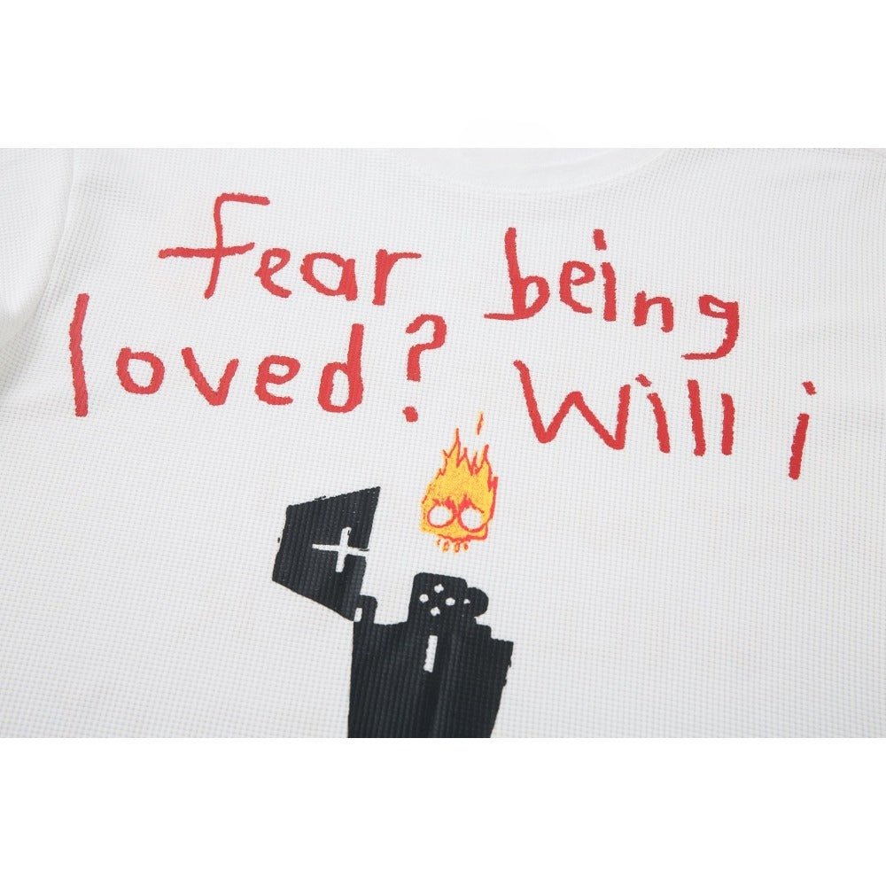 Flame Shaped Text Printed Long Sleeved T-Shirt - Thrashink