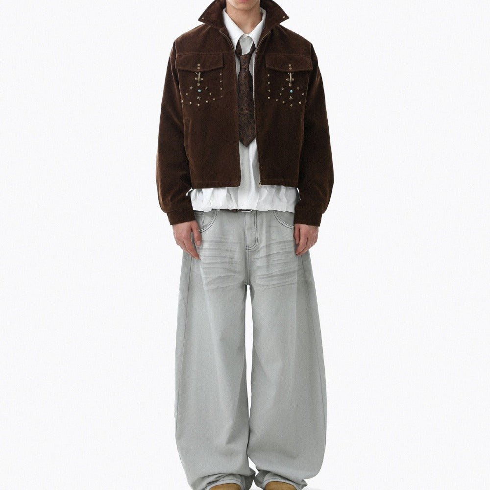 Flocked Rivet Short White Duck Down Jacket - Thrashink