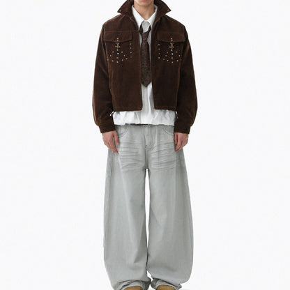 Flocked Rivet Short White Duck Down Jacket - Thrashink