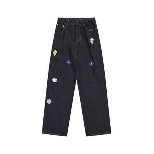 Floral Embroidered Jeans - Thrashink