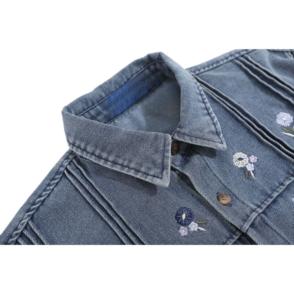 Floral Embroidery Printed Denim Shirt - Thrashink