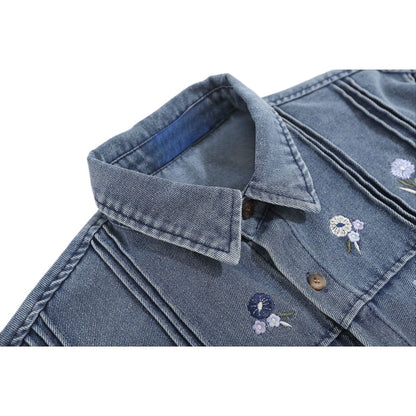 Floral Embroidery Printed Denim Shirt - Thrashink